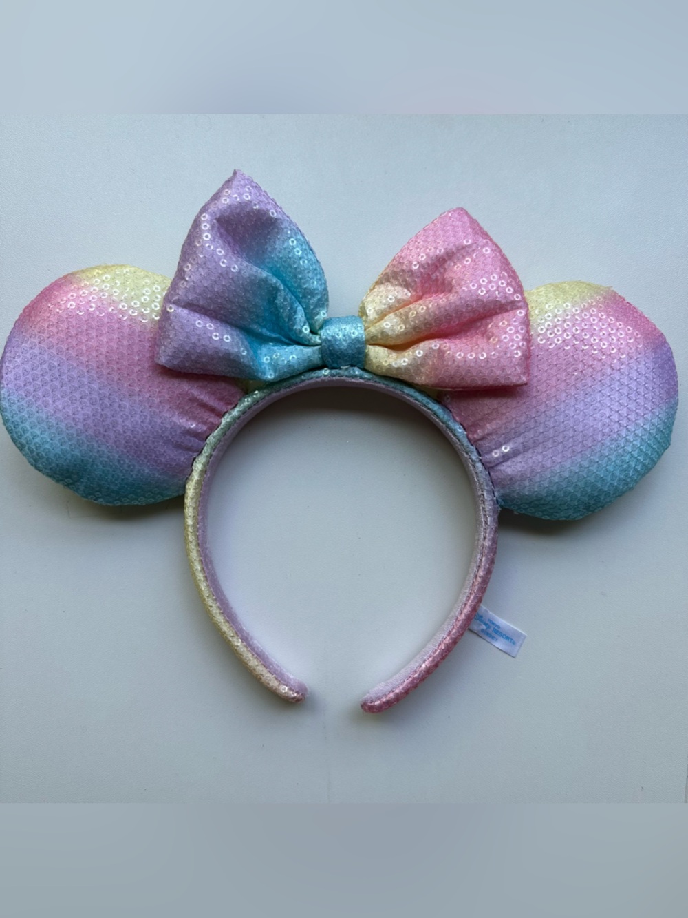 Tokyo Disney Resort Minnie Ears Pastel Rainbow Sequin Bow Japan Exclusive